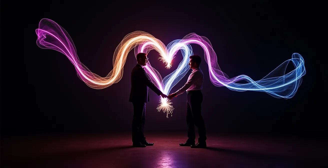 Création artistique lumineuse lors d'une séance de light painting