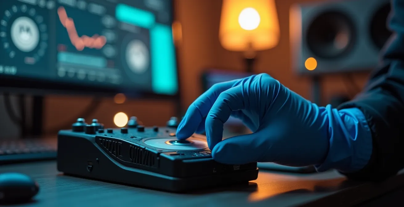 Gros plan sur un équipement professionnel de numérisation avec système TBC visible